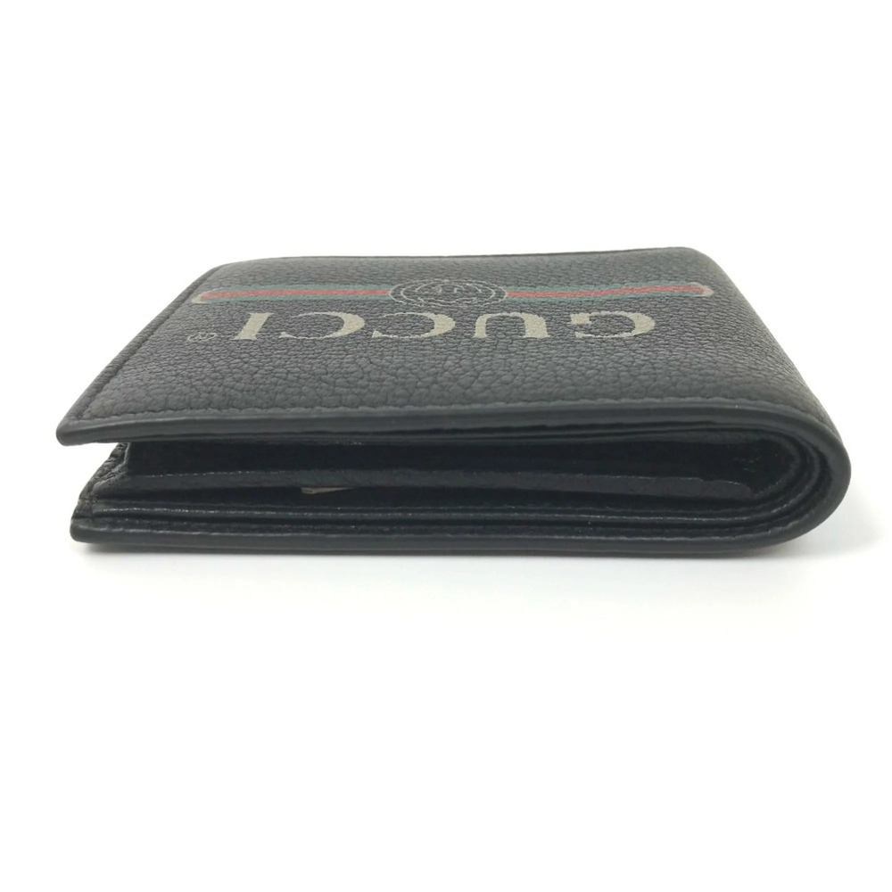 GUCCI 496316 Printed Compact Wallet Bi-fold Leather Men's Black E-240626-5 - Picture 4 of 13